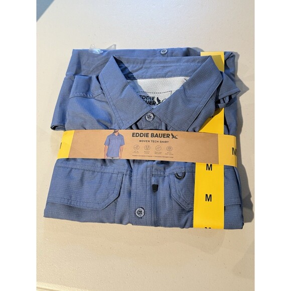 New Eddie Bauer Blue Casual Button Down Shirt Relaxed Fit UPF 50 Men Size M - Picture 8 of 10